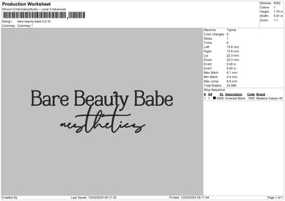 Barebeauty Text Embroidery File 6 sizes