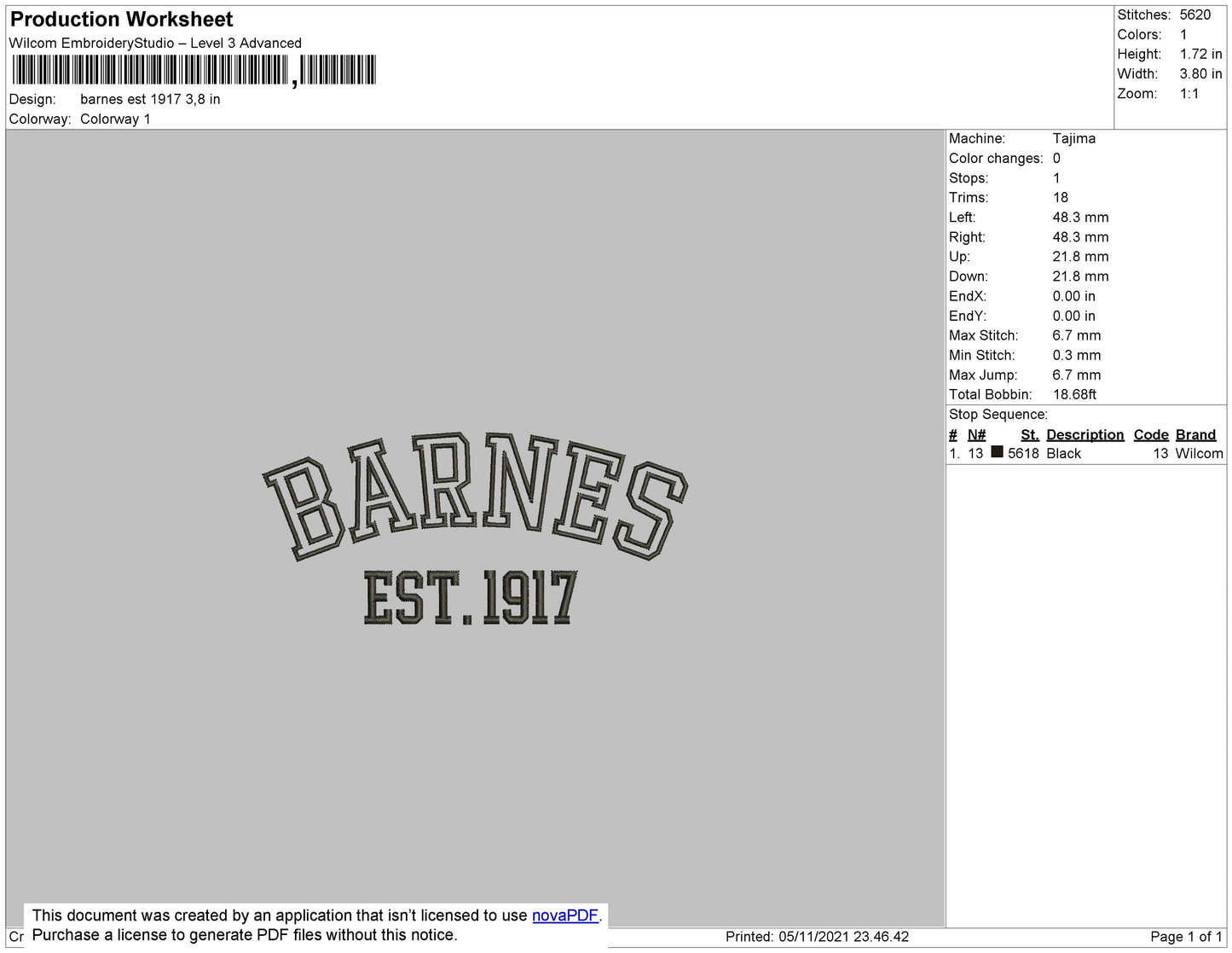 Bernes Est 1917 Embroidery File 4 size