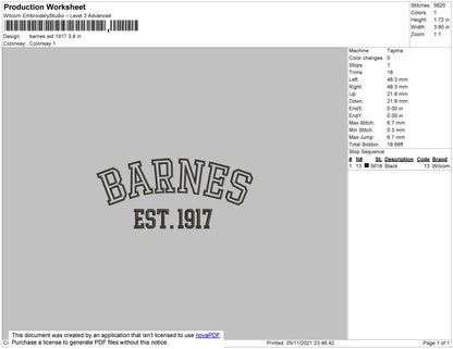 Bernes Est 1917 Embroidery File 4 size