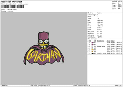 Bartman Embroidery File 6 sizes