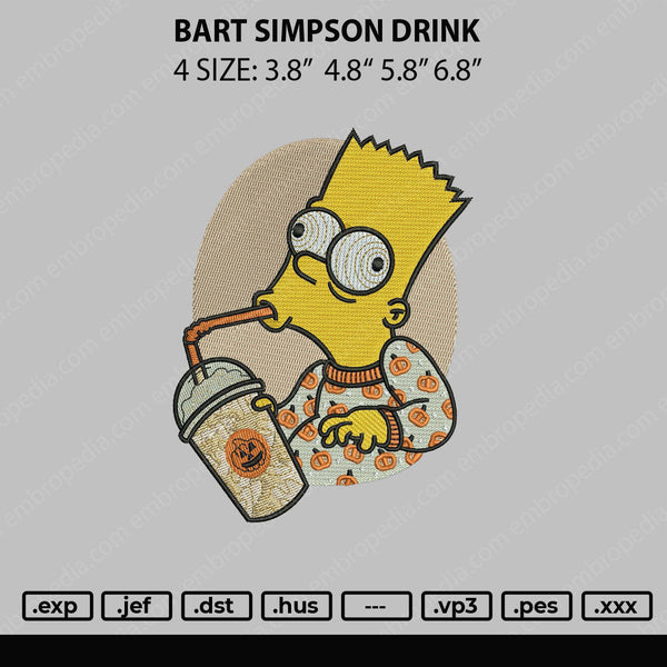 Bart Simpson Drink Embroidery File 4 size