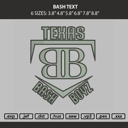 Bash Text Embroidery Machine Design File 6 sizes