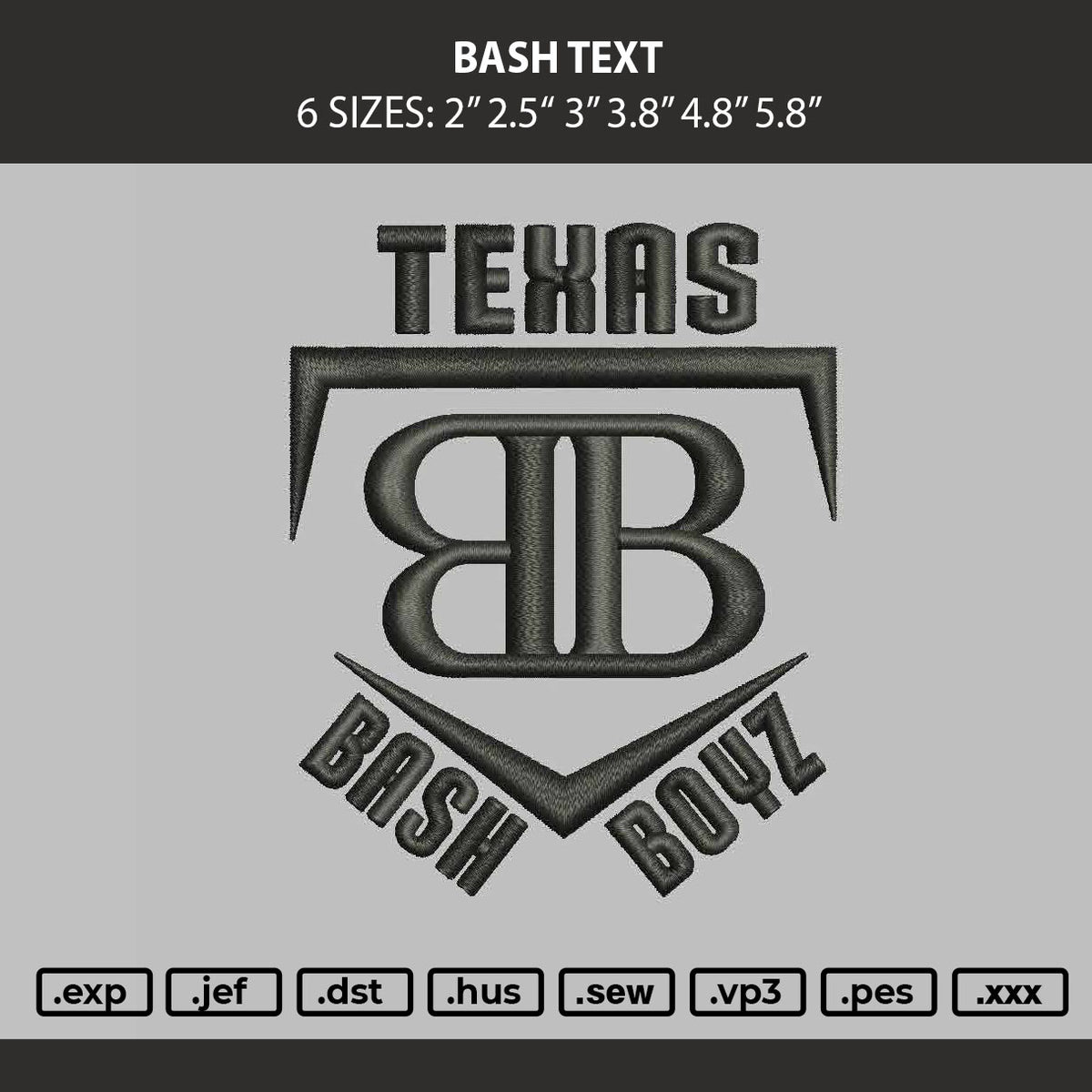 Bash Text Embroidery Machine Design File 6 sizes