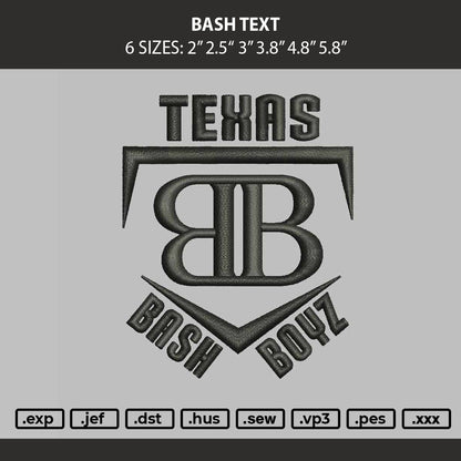 Bash Text Embroidery Machine Design File 6 sizes