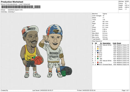 Basketball Players Embroidery Design File 6 size