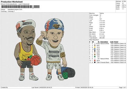 Basketball Players Embroidery Design File 6 size