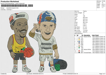Basketball Players Embroidery Design File 6 size