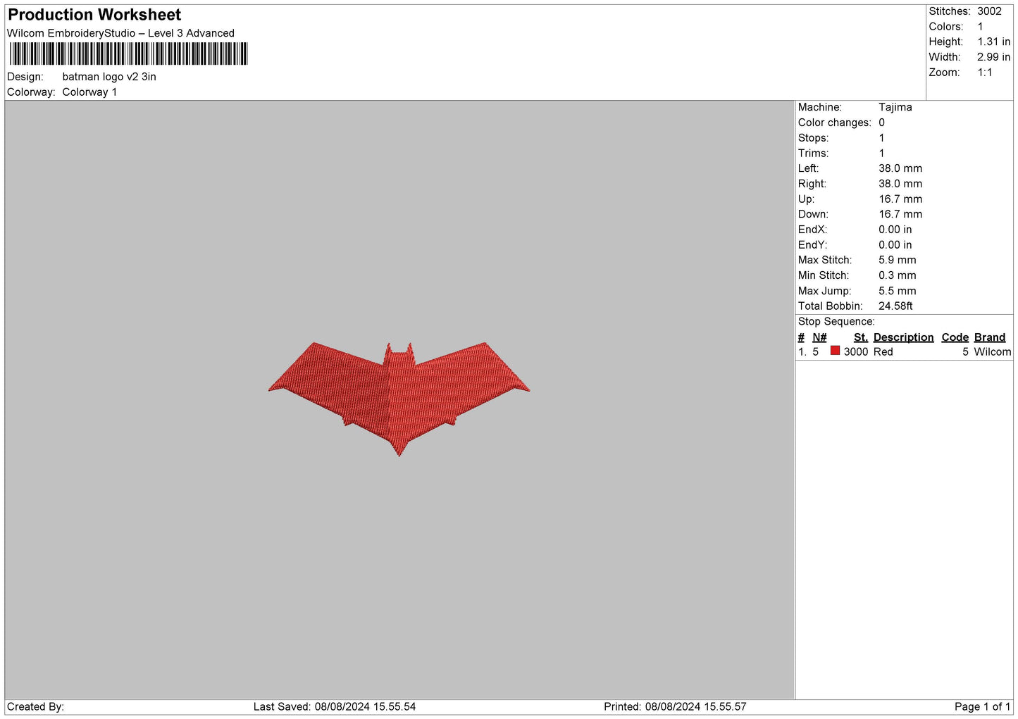 Batman Small Embroidery File 6 sizes