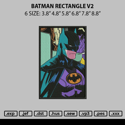 Batman Rectangle V2 Embroidery File 6 sizes