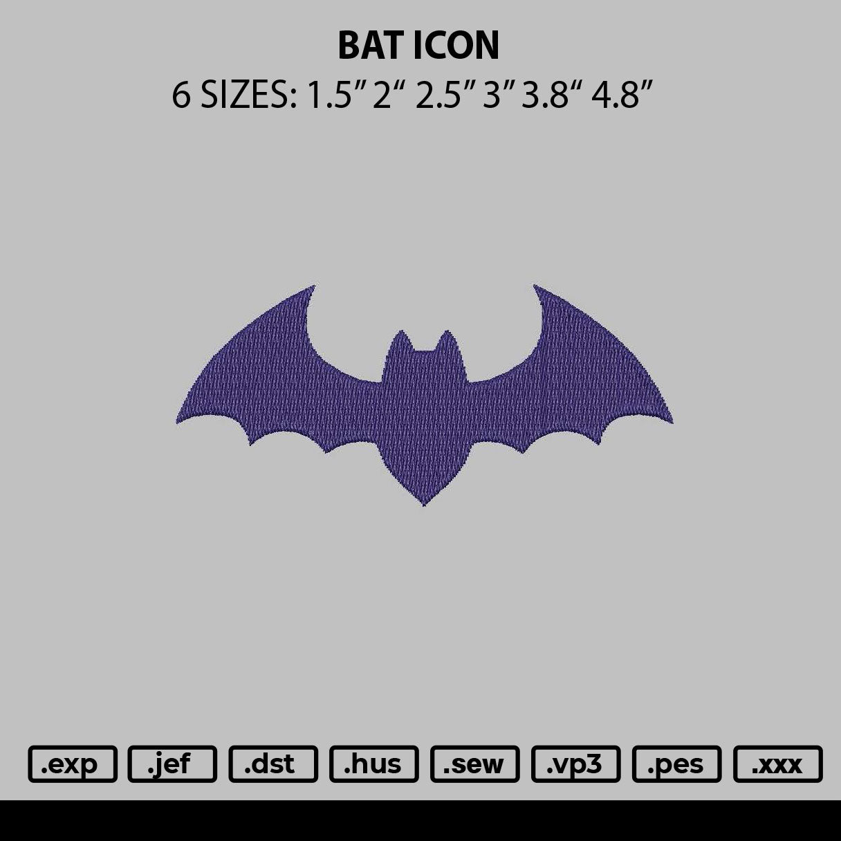 Bat Icon 0501 Embroidery File 6 sizes