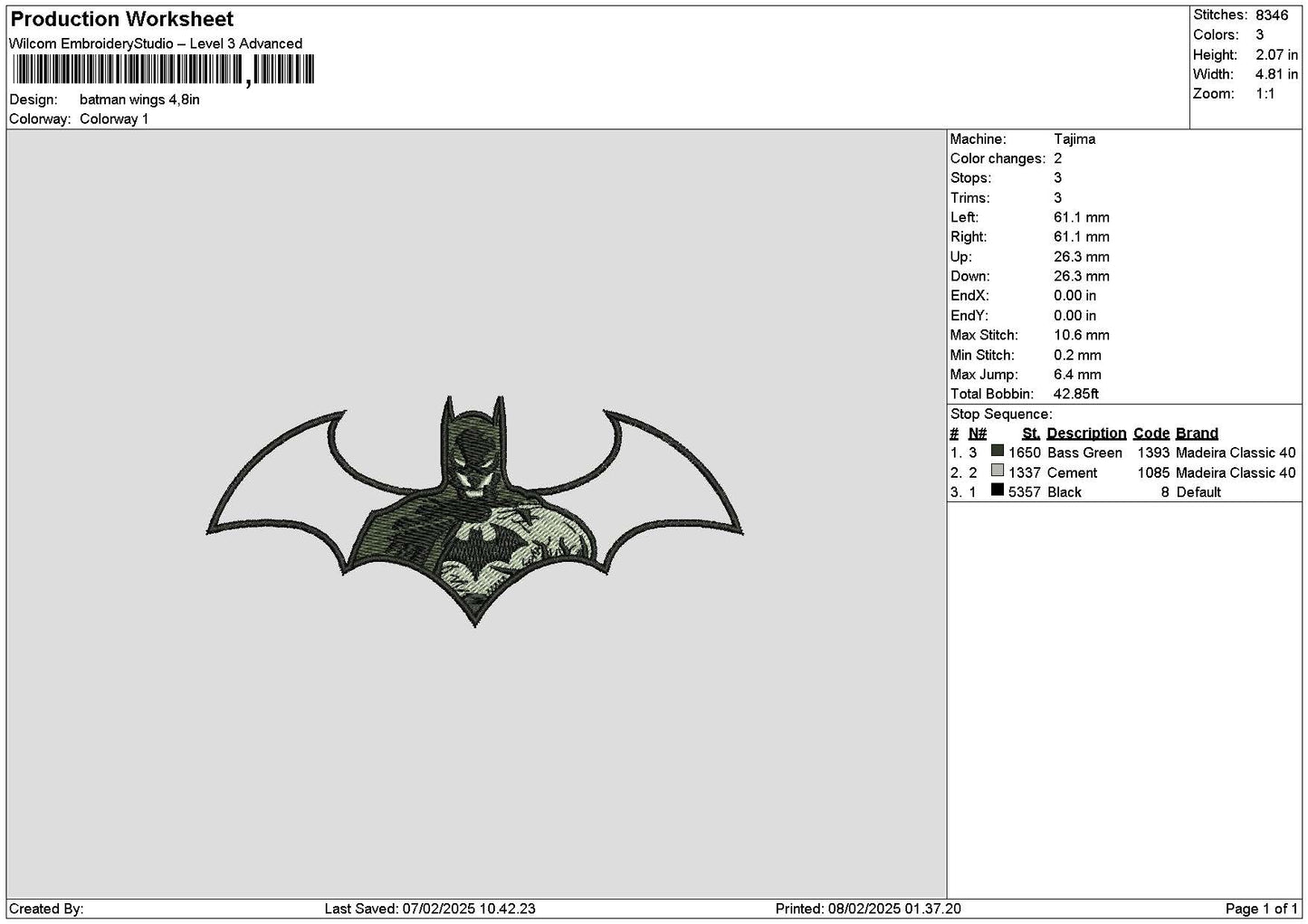Batmanwings Embroidery File 6 sizes