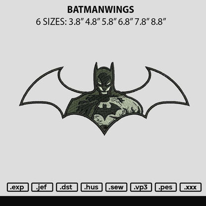 Batmanwings Embroidery File 6 sizes