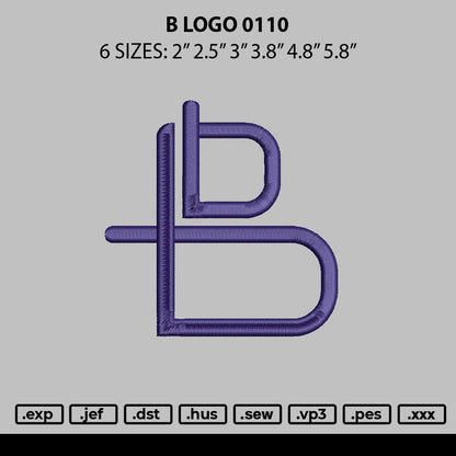 B Logo 0110 Embroidery File 6 sizes