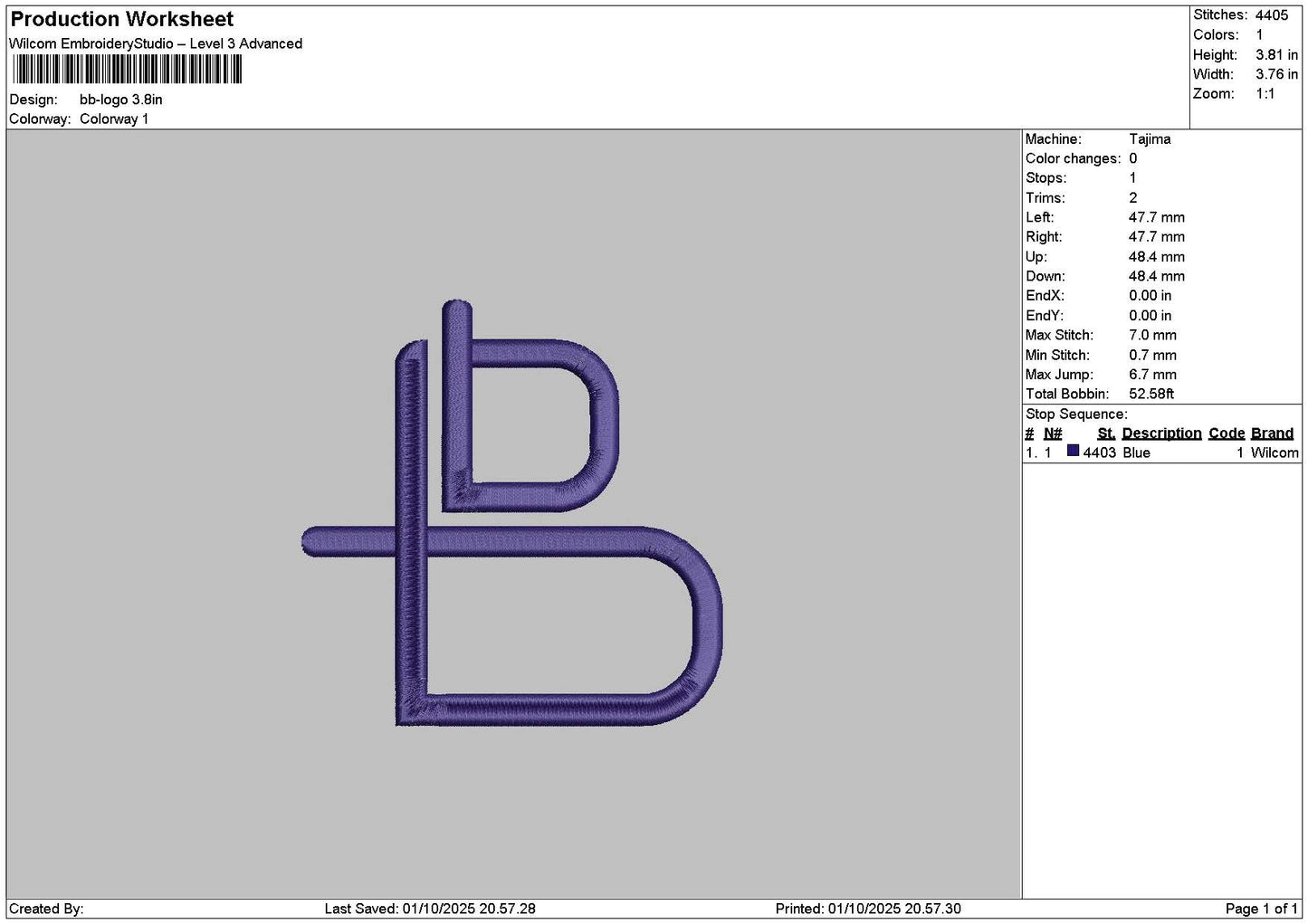 B Logo 0110 Embroidery File 6 sizes