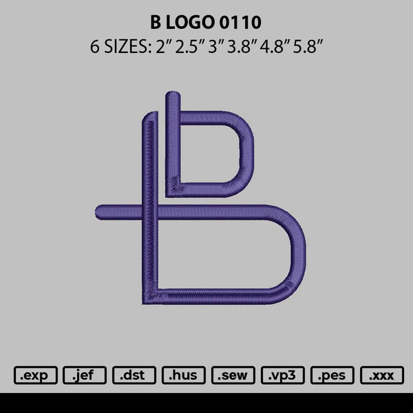 B Logo 0110 Embroidery File 6 sizes