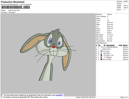 Bugs Bunny Embroidery Machine Design File