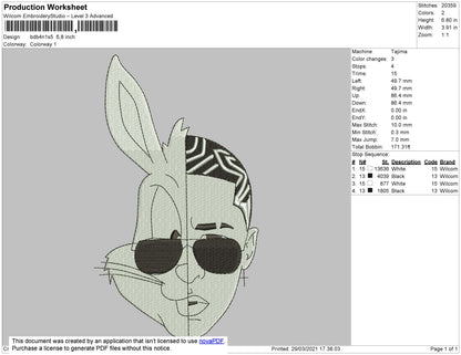 Bad Bunny White Embroidery File 4 size