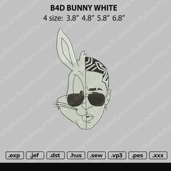 Bad Bunny White Embroidery File 4 size