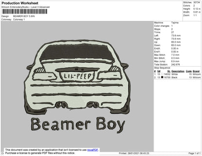 Beamer Boy Embroidery File 5 size