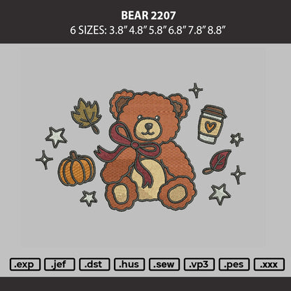 Bear 2207 Embroidery Machine Design File 6 sizes