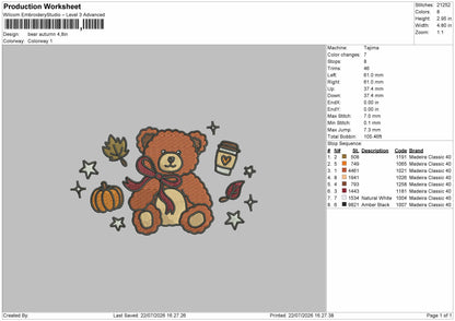 Bear 2207 Embroidery Machine Design File 6 sizes