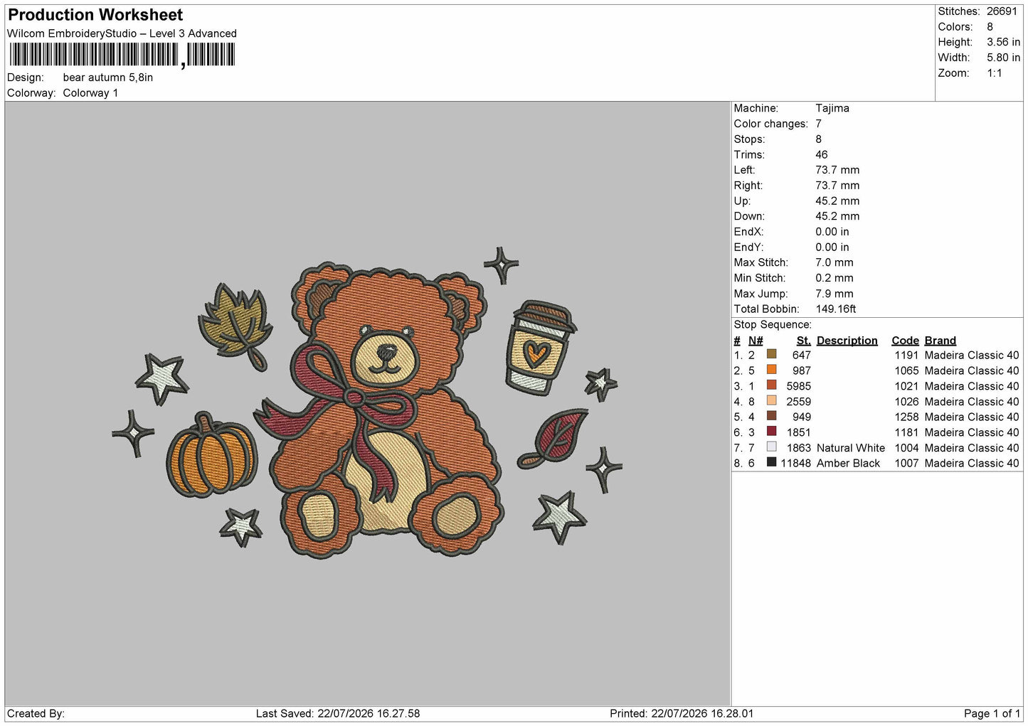 Bear 2207 Embroidery Machine Design File 6 sizes