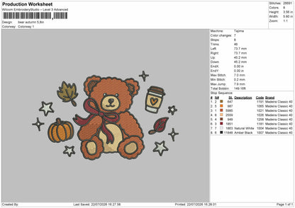 Bear 2207 Embroidery Machine Design File 6 sizes