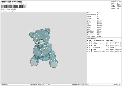 Bear Doll Embroidery File 6 sizes