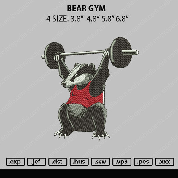 Bear Gym W Embroidery File 4 size