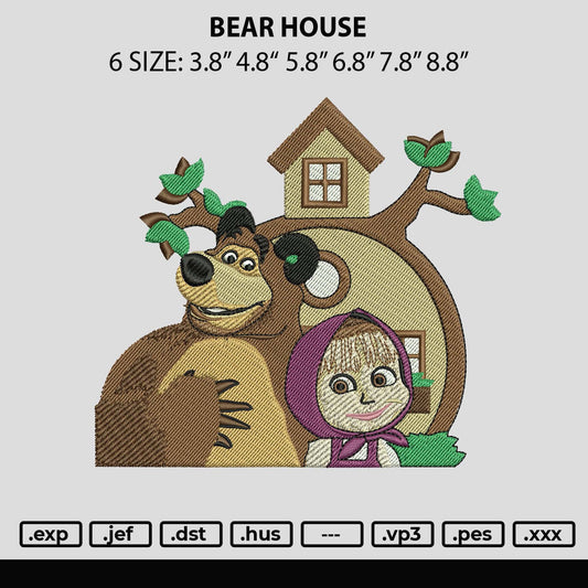 Bear House Embroidery File 6 sizes