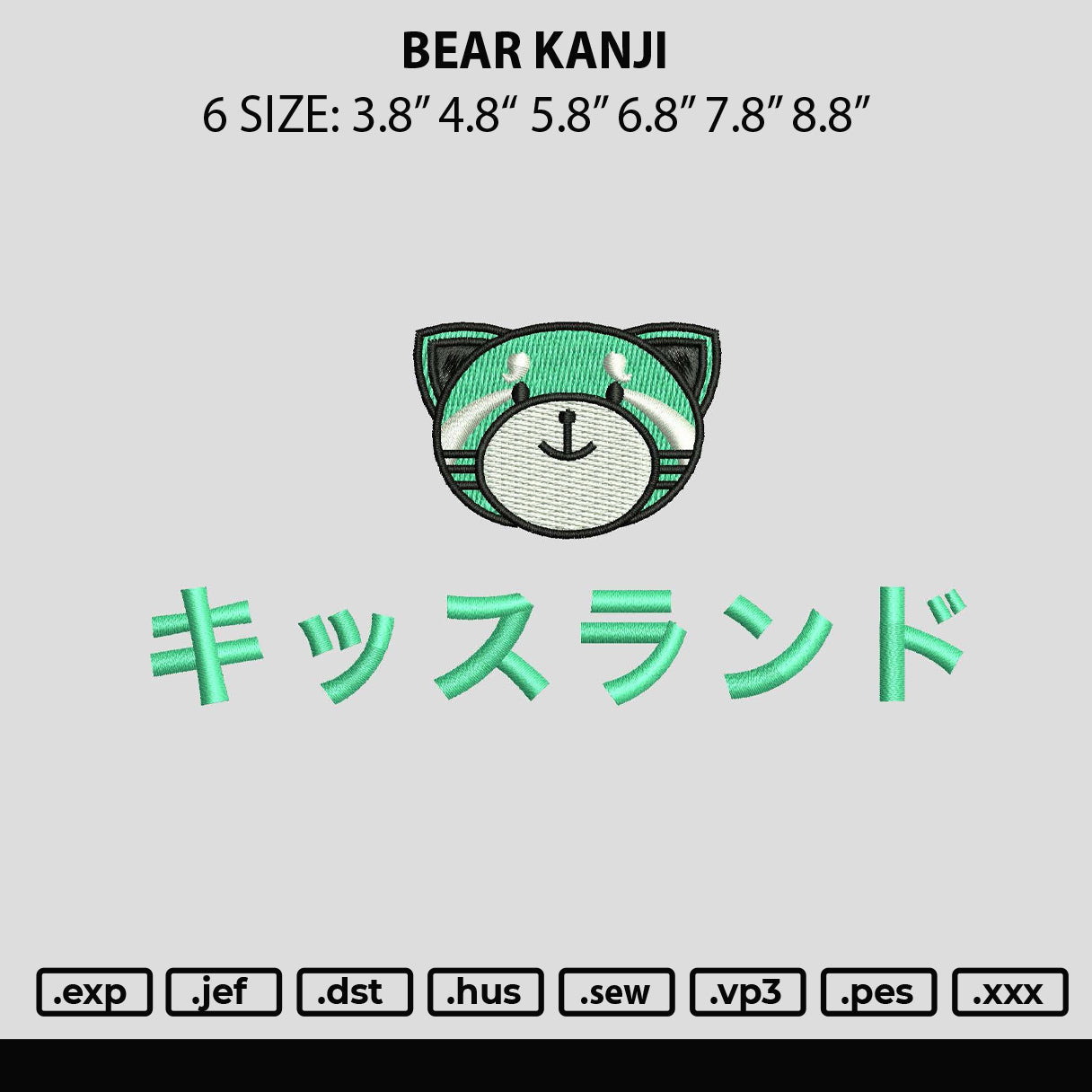 Bear Kanji Embroidery File 6 sizes