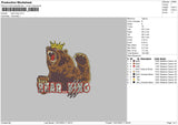 Bear King Embroidery File 6 sizes