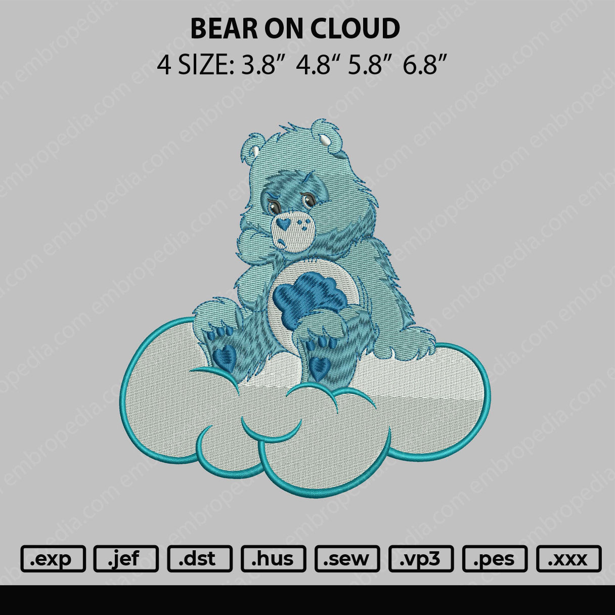 Bear On Cloud Embroidery File 4 size
