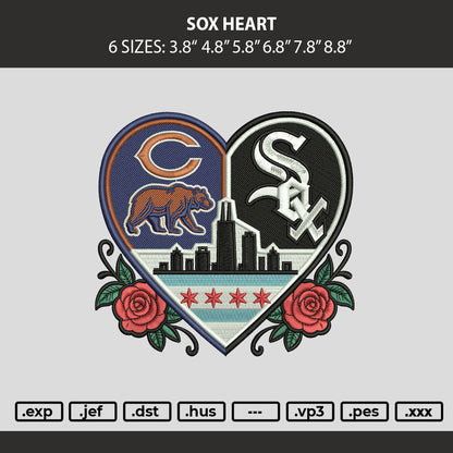 Sox Heart Embroidery Machine Design File 6 sizes