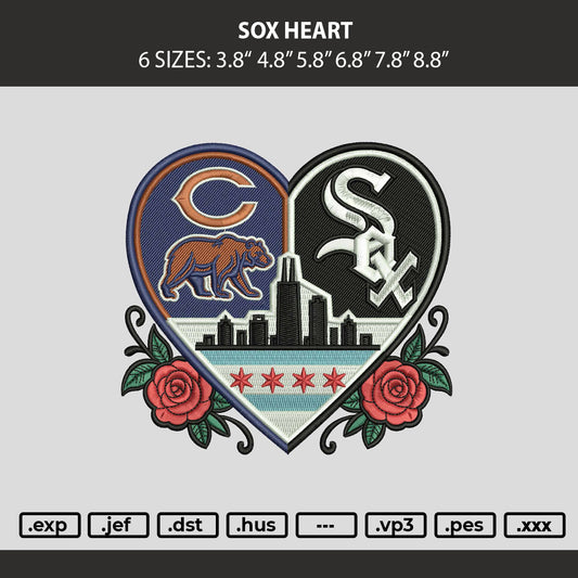 Sox Heart Embroidery Machine Design File 6 sizes