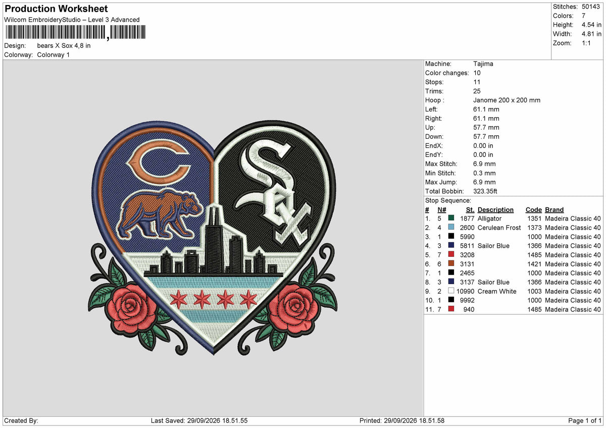 Sox Heart Embroidery Machine Design File 6 sizes