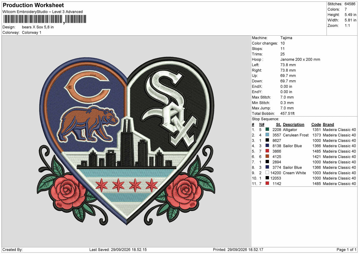 Sox Heart Embroidery Machine Design File 6 sizes