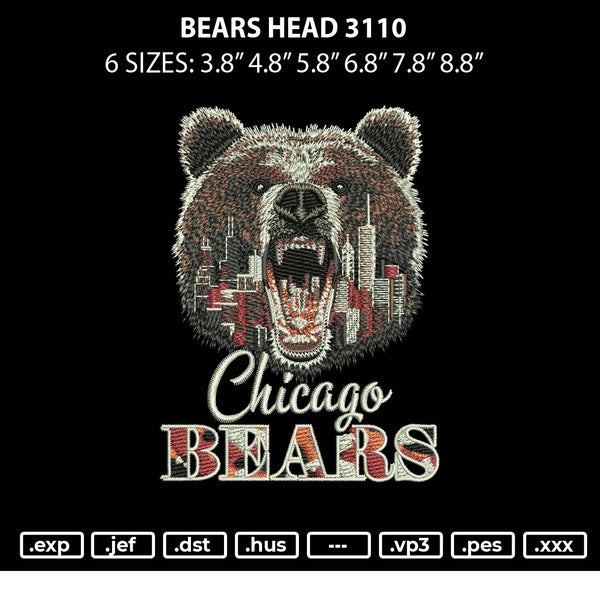 Bears Head 3110 Embroidery FIle 6 sizes