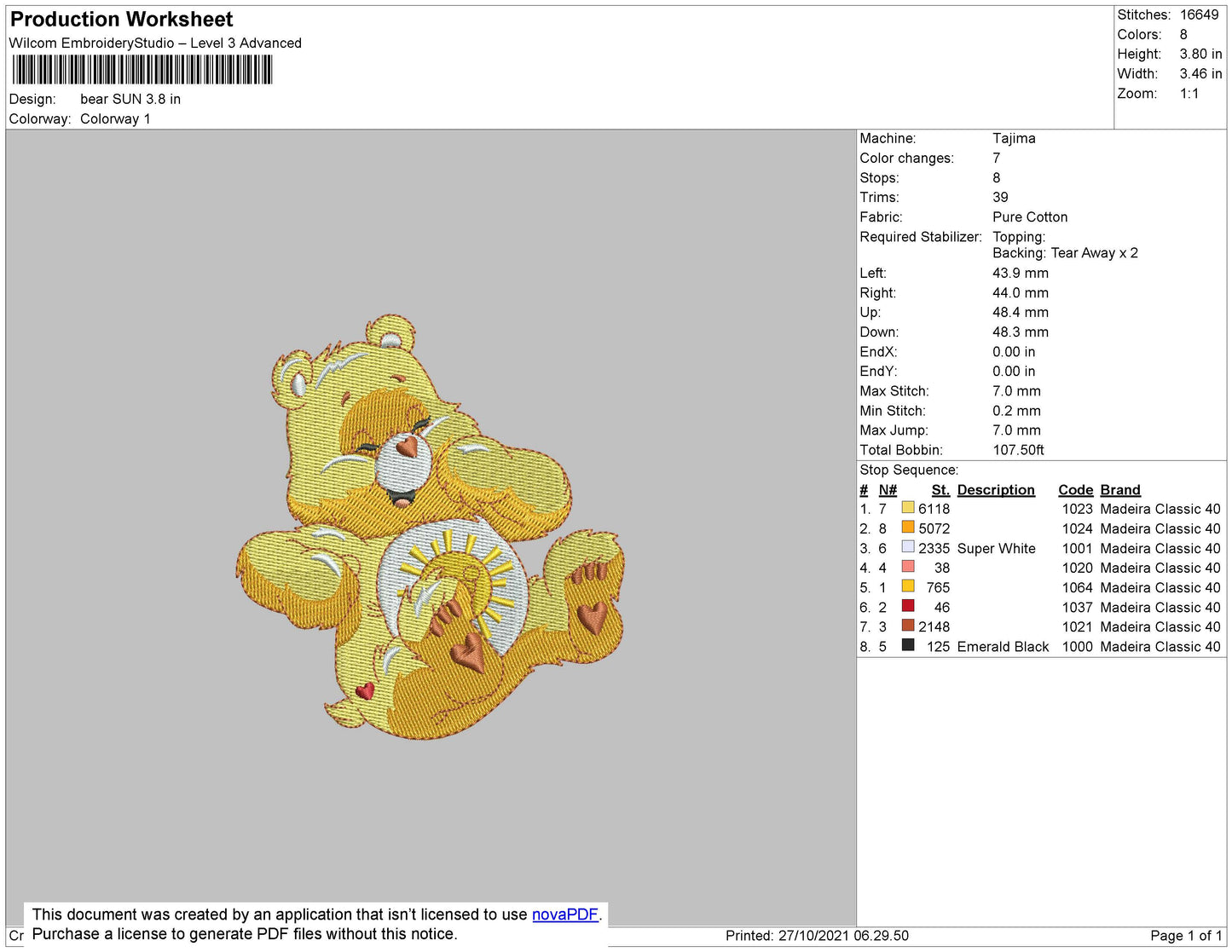 Bear Sun Embroidery File 4 size