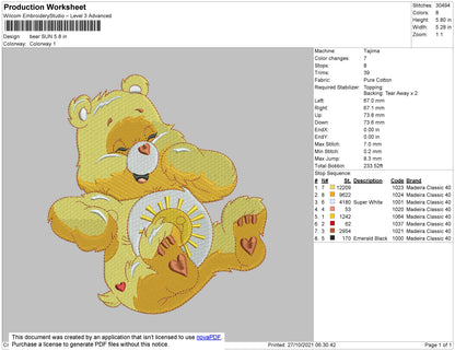 Bear Sun Embroidery File 4 size