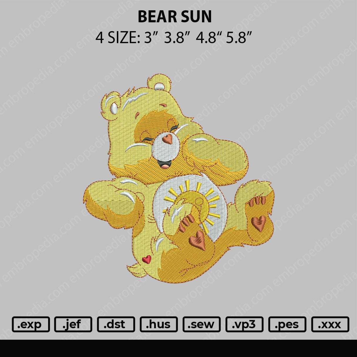Bear Sun Embroidery File 4 size