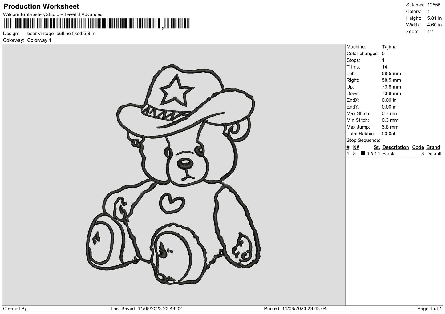 Bear Vintage Embroidery File 6 sizes