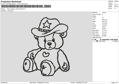 Bear Vintage Embroidery File 6 sizes