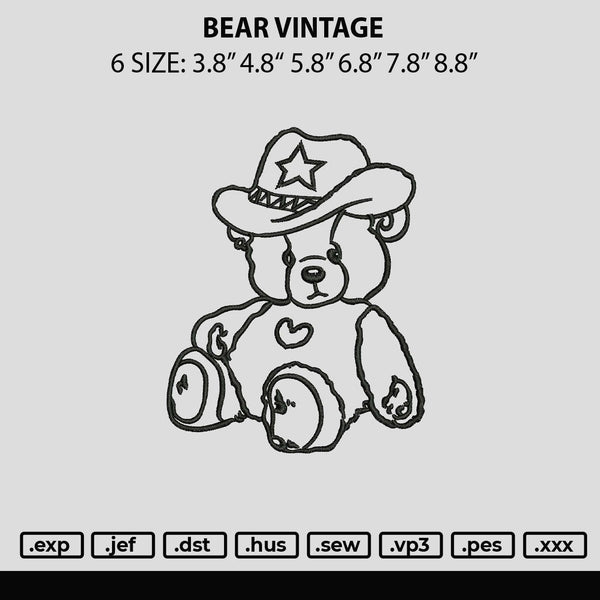 Bear Vintage Embroidery File 6 sizes