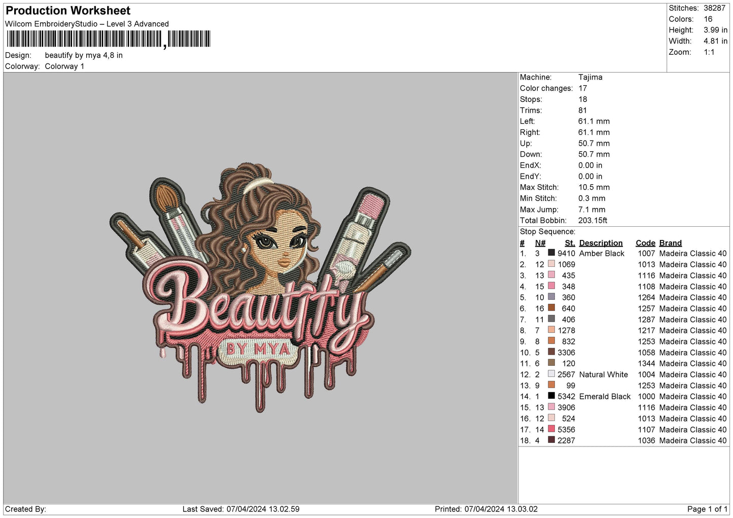 Beauty0704 Embroidery File 6 sizes