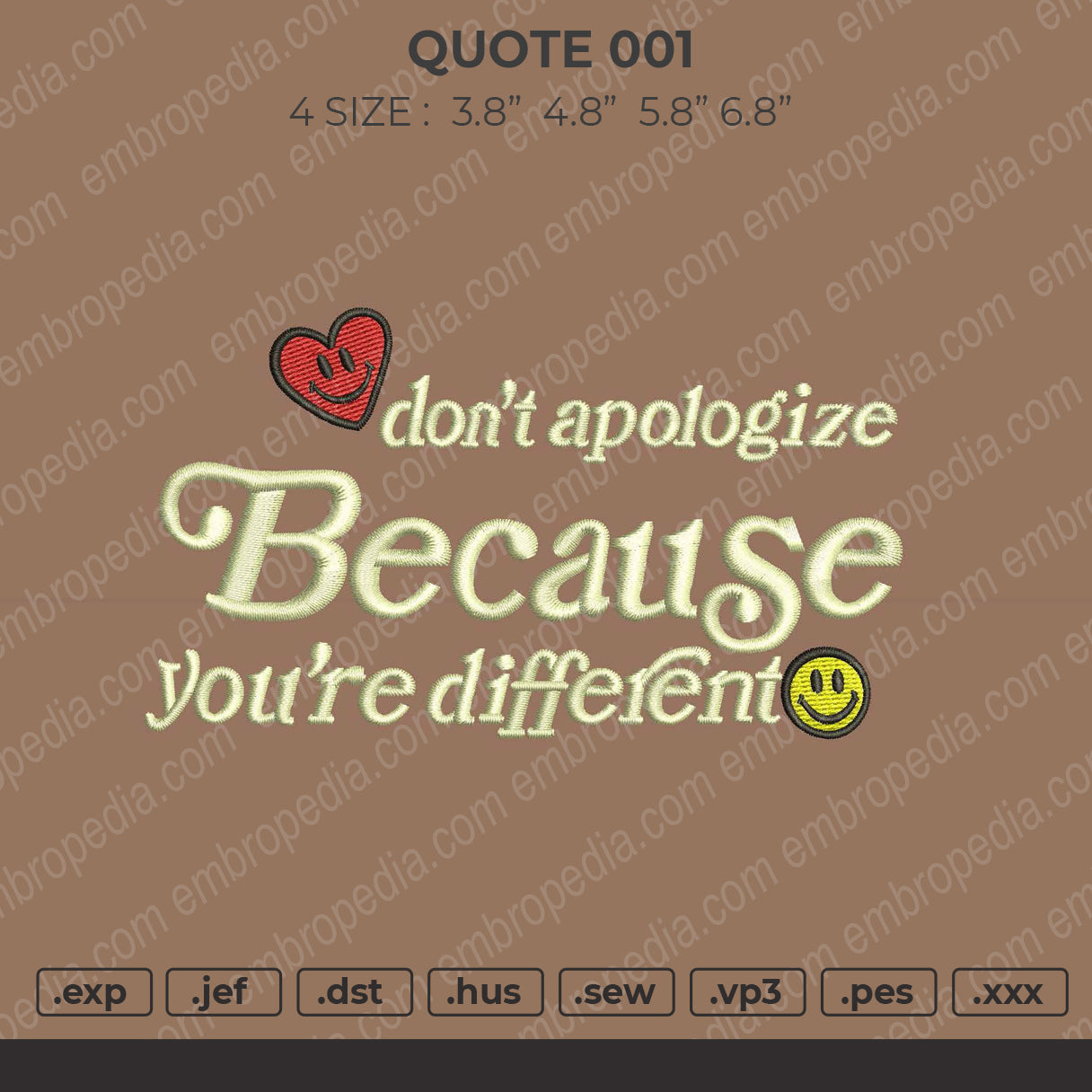 Quote 001 Embroidery File 4 size