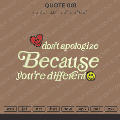 Quote 001 Embroidery File 4 size