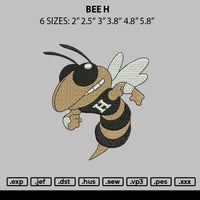 Bee H Embroidery File 6 sizes