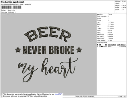Beer Embroidery File 4 size