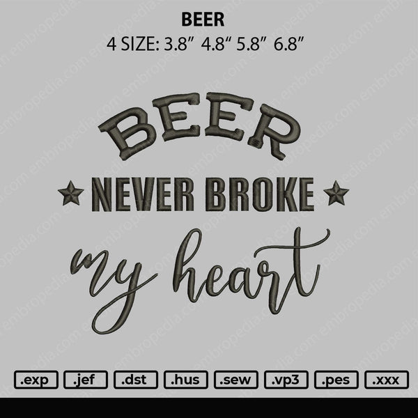 Beer Embroidery File 4 size